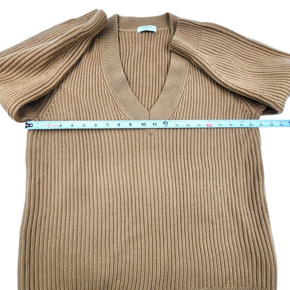 Aritzia Babaton Roger Sweater Merino Wool Tan Brown V Neck Ribbed Womens XS - Picture 10 of 11